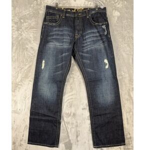 Y2K Songs of Freedom Mens Dark Wash Distressed Denim Jeans‎ Size 36x32 Relaxed